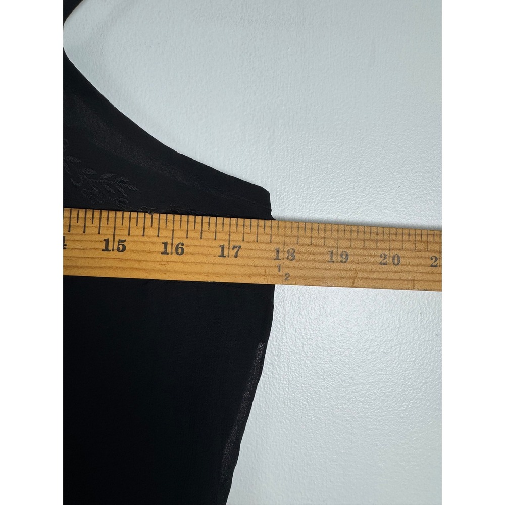 90s Vintage Merona Womens 12 Slip Dress Black Rayon Midi Sheer Overlay LBD - Picture 7 of 10